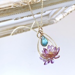 【受注,再販】蓮の花ネックレス(パープル)(ディップアート)