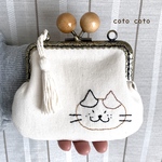 刺繍のみけねこさん がま口ポーチ