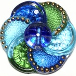 カメリアの花＊サファイア・アクア・グリーン チェコガラスボタン