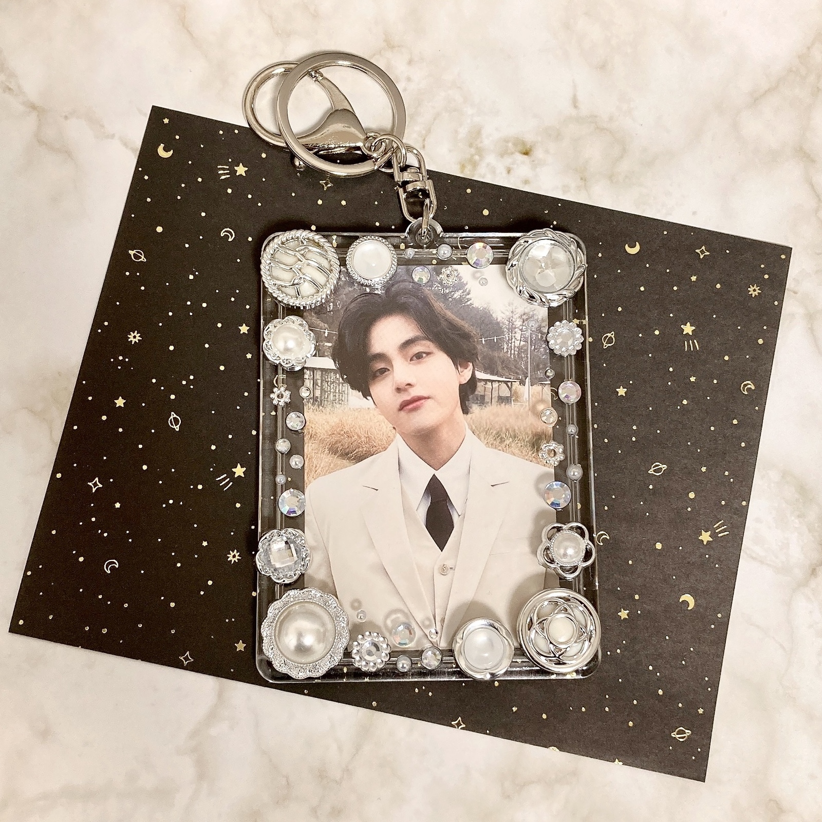 トレカケース トレカキーホルダー 硬質ケース 花 フラワー シルバー