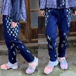 絣×インディゴ染め×デニムのジョッパーズパンツ