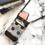 スペイン輸入生地 スマホショルダー スマホポシェット スマホポーチ ポケット付 ブラック レザー 