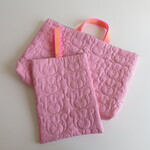 W様専用　くまステッチパステルPink×グレー～ライン入り持ち手の2点