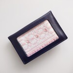 new パスケース　スモッキング刺繍　定期入れ　ネイビー　二つ折り　