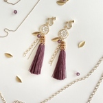 【オーダーメイド】薔薇とくすみパープルのタッセル　イヤリング