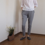 きれいなリラックス感・2ウェイストレッチニットのジョグパンツ(ロング)・杢グレー