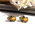 0355シトリンカラーVINTAGE EARRING  ビジュー　ヴィンテージ　イヤリング　ラウンド　　まるい　アンティーク  クラシカル　クラシカル　ギフト　プレゼント　ブライダル　結婚式　入学卒業