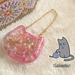 花と猫のシャカシャカバッグチャーム(ピンク)