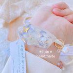 【New】クリスタルFlowerの泡色ヘアゴム　ニュアンスカラー　ハンドメイドヘアゴム　ハンドメイドレジン　押し花　ヘアゴム　ヘアアクセサリー　リボン　くすみカラー　リボンヘアゴム　