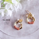 No.4828　くすみピンクの大人かわいいフープとパール　ピアス/イヤリング