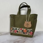 【オープン記念カラー】帆布の猫ポケットハンドバッグ カーキ03