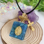 オルゴナイト ブルーアパタイトのネックレス 香水瓶 マリア様×クロス