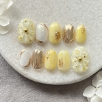 NO.7 ミモザカラーのぷっくりフラワー×奥行きちゅるんネイル size 1.5.4.5.7