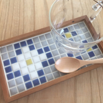 お花のカフェトレイ グレー×ブルー