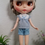 リカちゃん、ブライスちゃん　ヨークシャツ　チェック