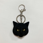 羊毛フェルト 猫キーホルダー 黒猫 金眼