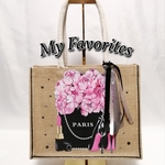 ♡ショッパーからバラの花🌹ハイヒール×パール👠リップ💄💕存在感抜群…!!! 春色ピンクでお買いもの👜💕キラキラお上品💕華やかサブバッグ👜１年中使えちゃうジュートバッグ