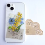 全機種対応　スマホステッカー　スマホケース押し花インナーシート☆３点セット　269　～花束シリーズ～　ミモザの花束