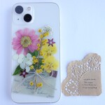 全機種対応　スマホステッカー　スマホケース押し花インナーシート☆３点セット　275　～花束シリーズ～　ミモザの花束
