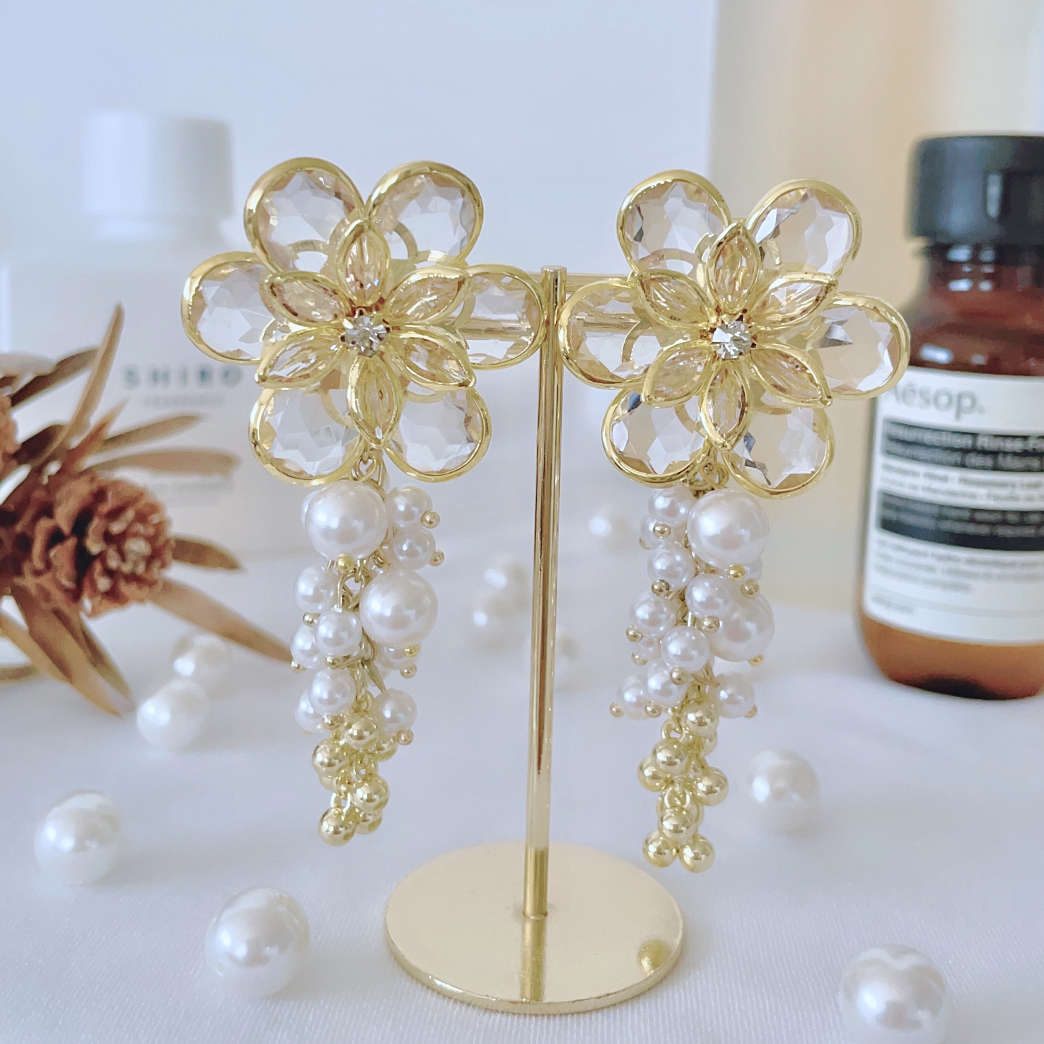 再5　レトロ　ラタン　ベージュ　ピンク　ピアス　イヤリング　リボン　ヴィンテージ 再5レトロラタンベージュピンクピアスイヤリングリボンヴィンテージ