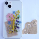 全機種対応　スマホステッカー　スマホケース押し花インナーシート☆３点セット　277　～花束シリーズ～　ミモザの花束