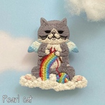 【再販】虹を編む猫の刺繍ブローチ【エキゾチックショートヘア】