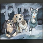 G様専用ページ ビーグル犬 と ダックス の壁掛けイラスト④ 原画 アート 絵画 ＋シール&カード