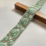 約4.5cm幅/刺繍リボン/チュール/エメラルド/ワントーン&シルバー刺繍