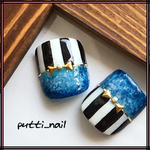 【期間限定SALE】ストライプ×デニムネイルのペディネイルチップ
