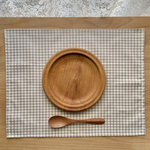 【優しいナチュラルモカ🌱チェック柄　ランチョンマットＬ】35×45 ナフキン　 給食　シンプル　カフェ　男の子　女の子　幼稚園　小学校　大人