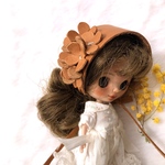 受注製作　色の選べる　本革　お花ヘアバンド　プチブライス　ドール