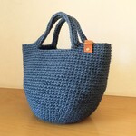 taka02様専用　麻ひもバッグ　ネイビー　ブロックチェックの内布