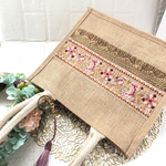 インド刺繍リボンジュートバック〜選べるタッセル付き#10