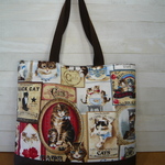 nis様オーダー品：USA生地　おすまし猫いっぱいのトート（マチ6㎝）