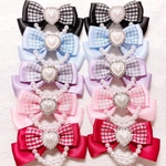 パールチェーン付き♡ ギンガムチェックリボンミニヘアクリップ♡ 全5色♡
