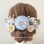【パステル〜ブルー〜】成人式　結婚式　七五三　和装髪飾り　和風髪飾り　つまみ細工髪飾り