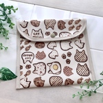 🥐猫パン柄 オフホワイト 折り紙ケース 文房具ケース お道具袋 新学期