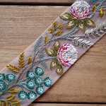 1mカット済【インド刺繍リボン】チュール　刺繍　リボン　りぼん   【グリーン】