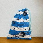 スペースボーダーのコップ袋 巾着袋　ターコイズブルー　惑星　星　宇宙