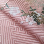 桃色 京友禅 金彩 桜模様 正絹緞子 丹後ちりめん No.74-1 おくみ部分【長さ98cm×幅18cm】振袖の解き 和布 リメイク素材 silk100%