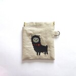 再販10㎝バネポーチ　黒色アルパカさんの刺繍