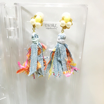 再々販 パール×デニムタッセルイヤリング