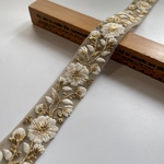 約3.5cm幅/刺繍リボン/カラーチュール/ホワイト&ゴールド刺繍