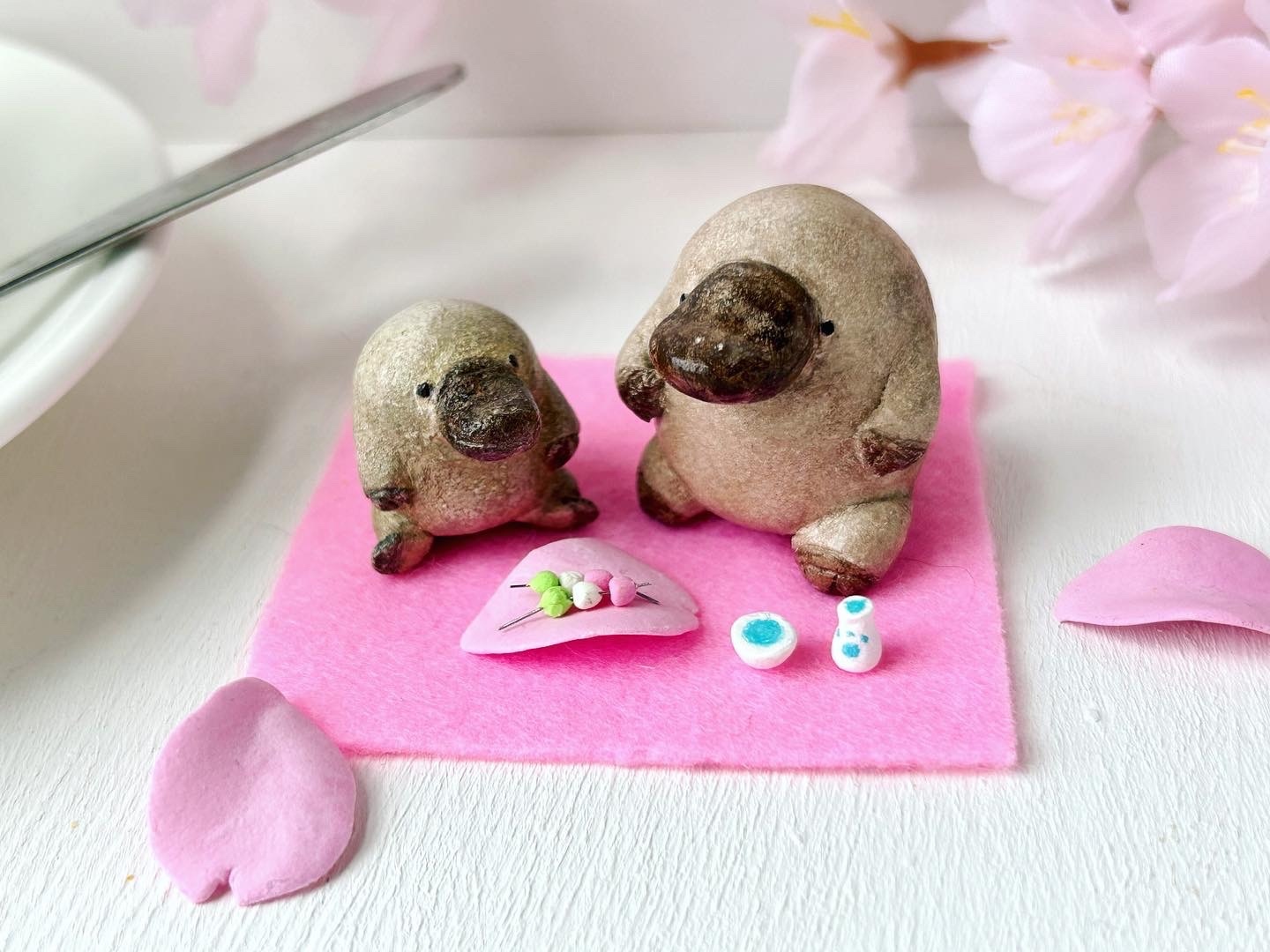 お花見カモノハシさん親子・受注制作