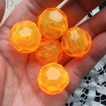 【2粒】20mm/クリアネオンオレンジ/カットボールビーズ