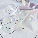 【6個】【14mm】ラウンド　氷玉　オーロラクリア　モザイク加工　でこぼこ　丸玉　貫通穴　小ぶり　アクセサリーパーツ　ハンドメイド　DIY　AB046