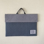 持ち手・フタ付き防災頭巾カバー デニム調×ストライプ　刺繍タグ:ホワイトロゴ