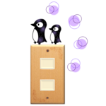 ペンギンとふわまるのウォールステッカー(紫)　S