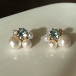   ❁コットンパールとビジューの雲ピアス ❁アイスブルー