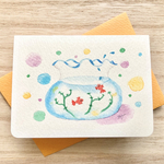 🐠透明水彩画　ミニカード2枚セット「金魚鉢」イラストバースデーカード    メッセージカード　魚　夏　暑中見舞い　母の日　母の日カード　父の日　父の日カード